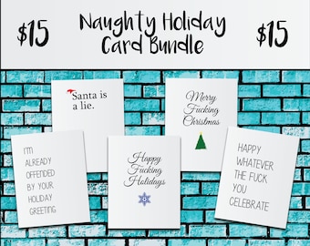 Naughty Holiday Card Bundle, Sweary Holiday Card Pack, Funny Holiday Cards