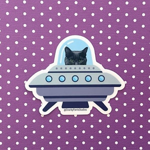 Murder Cat in Space, Cat in Spaceship Sticker, Spaceship Sticker, Flying saucer sticker image 1