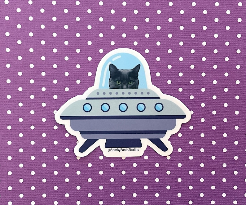 Murder Cat in Space, Cat in Spaceship Sticker, Spaceship Sticker, Flying saucer sticker image 1