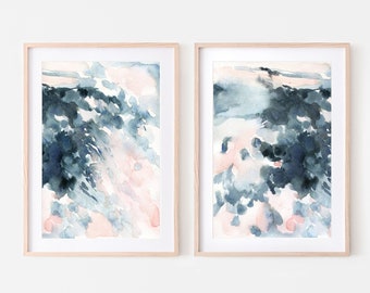 Digital Download Poster Printable Wall Art Orange and Teal Abstract Watercolor Flower Painting Print