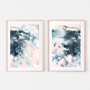 set of 2 abstract prints,blue and pink art,instant download,printable art,bedroom art set,neutral abstract art,wall art set abstract