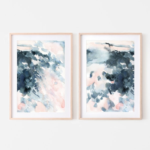 set of 2 abstract prints,blue and pink art,instant download,printable art,bedroom art set,neutral abstract art,wall art set abstract