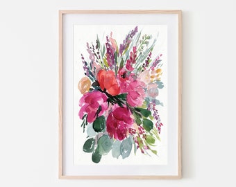 aquarelle florale, œuvre d’art florale, art à télécharger instantanément, art floral imprimable, art à télécharger instantanément, aquarelle botanique, art floral de pépinière