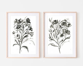 minimalist branches print,black and white art set, black and white botanical,wall art set of 2, nature wall prints,instant download,branches