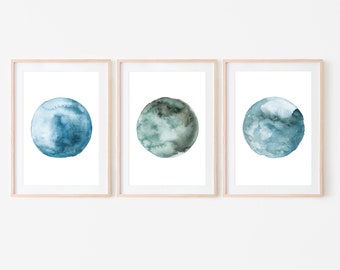 3 Full Moons Wall Art,Set of 3 prints,Blue Moon Art Print,Celestial Decor,Printable Wall Art,Celestial Art,Wall Art set of 3,Blue Prints