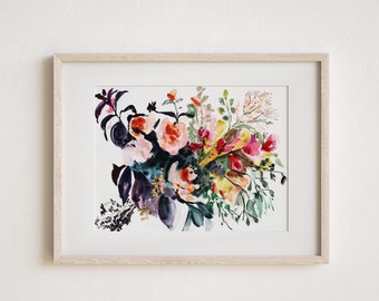 modern flowers print,watercolor flowers,digital download,flowers art print,printable watercolor flowers,