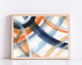 Digital Download Poster Printable Wall Art Orange and Teal Abstract Watercolor Flower Painting Print