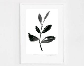 Minimalist Botanical Art,Neutral simple Art,Minimalist Prints,Black and White Botanical Watercolor,  Herbs Art Prints , Modern Botanical Art
