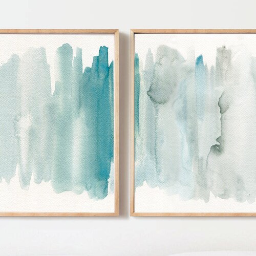 Set of 2 Watercolor Printsprintable Wall Art Setblue - Etsy