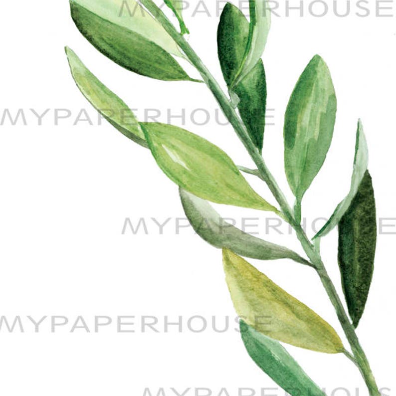 Green Branch Print,Minimalist Botanical Watercolor,Green Leaves Art Print,Botanical Home Decor,Printable Nature Art,Simple Nature Art image 4