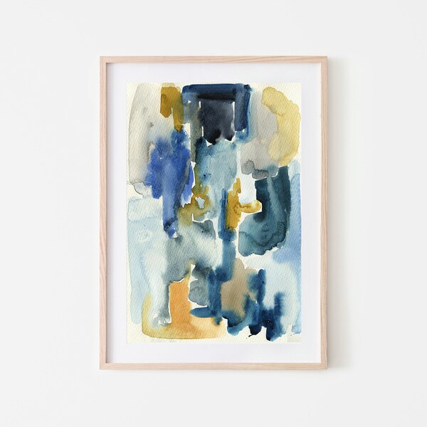 Blue and Yellow Abstract Etsy