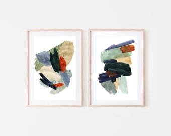 Set of 2 Abstract prints,Wall Art Abstract,Abstract Shapes,Wall Art Set,Brush Strokes Art,Modern Wall Art,Giclee Prints,Colorful Art Set