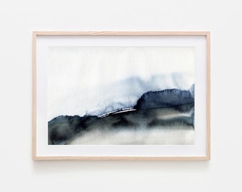 Abstract Watercolor Landscape,Blue and Gray Art,Instant Download Art,Landscape Art Print,Wall Art Landscape,Modern Watercolor,Printable Art