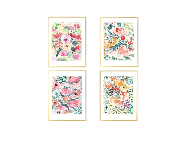 Floral Watercolorset of 4 Printsfloral Wall Art Setwall Art Etsy