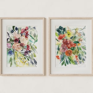 set of 2 floral prints,colorful wall art,nursery wall decor,abstract flowers,wall art set,flowers art set of 2,modern wall art,giclee prints