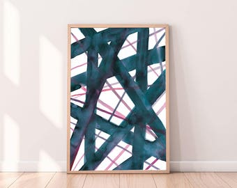 Modern Watercolor Art, Wall Art Prints, Blue and Pink Art, Abstract Printable Art, Instant Download Art, Printable Wall Art, Geometric Art