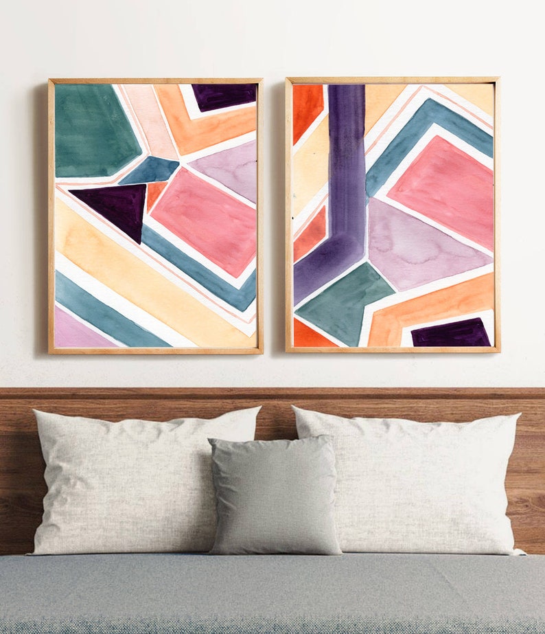 Set of 2 geometric prints,pastel geometric art,printable wall art,instant download,abstract,set of 2 colorful prints,livingroom art set of 2 image 2