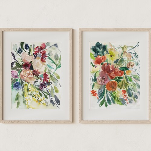 Minimalist Botanical Wall Art Set of 2 Wildflower Prints Etsy