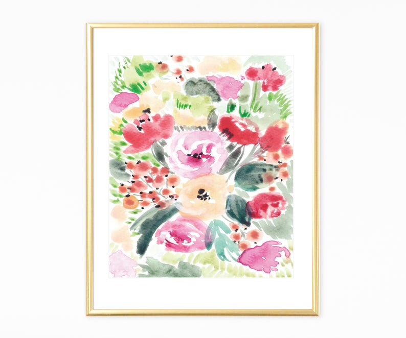 floral watercolor,set of 4 prints,floral wall art set,wall art set of 4, modern wall prints, digital flowers watercolor, floral art prints image 2