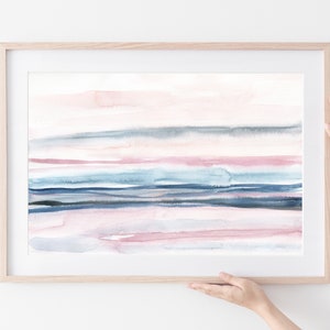 blue and pink art,instant download art,pastel neutral art,abstract horizontal print,abstract watercolor art,blush pink art,printable art