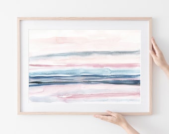 blue and pink art,instant download art,pastel neutral art,abstract horizontal print,abstract watercolor art,blush pink art,printable art