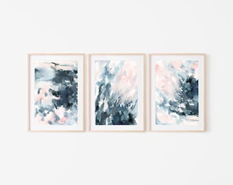 set of 3 prints,wall art set abstract,blue and pink art,instant download,set of 3,printable art,downloadable art set,neutral abstract art