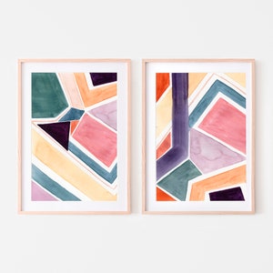 Set of 2 geometric prints,pastel geometric art,printable wall art,instant download,abstract,set of 2 colorful prints,livingroom art set of 2