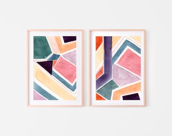 Set of 2 geometric prints,pastel geometric art,printable wall art,instant download,abstract,set of 2 colorful prints,livingroom art set of 2
