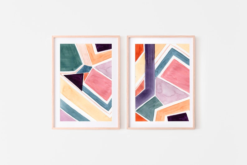 Set of 2 geometric prints,pastel geometric art,printable wall art,instant download,abstract,set of 2 colorful prints,livingroom art set of 2 image 1