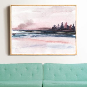 Pink and Navy Print,Abstract Landscape,Printable Wall Art,Digital Download,Pink Watercolor Landscape,Landscape Art,Printable Painting Print image 3