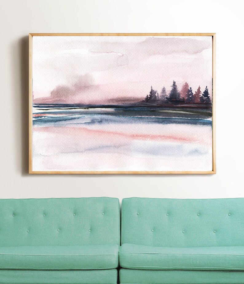 Pink and Navy Print,Abstract Landscape,Printable Wall Art,Digital Download,Pink Watercolor Landscape,Landscape Art,Printable Painting Print image 3