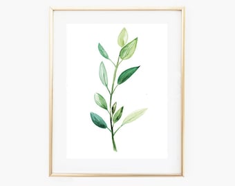 Botanical Wall Art,Botanical Print,Minimalist Botanical Print,Digital Botanical Art,Green Branch Prints,Modern Botanical Art,Minimalist Art