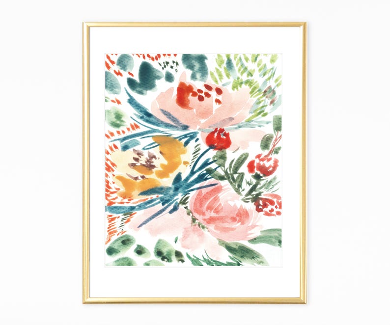 floral watercolor,set of 4 prints,floral wall art set,wall art set of 4, modern wall prints, digital flowers watercolor, floral art prints image 3