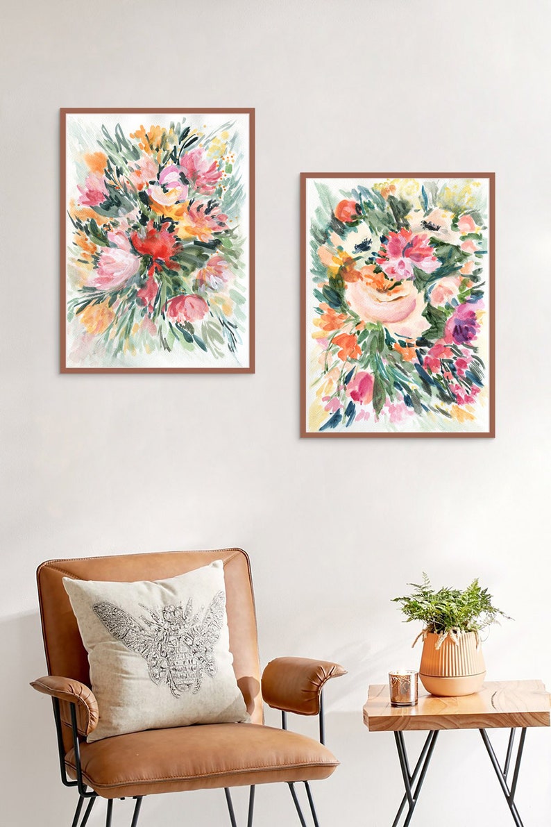 Set of 2 Floral Printsfloral Artworkwall Art Prints Etsy