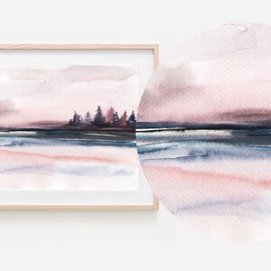 Pink and Navy Print,Abstract Landscape,Printable Wall Art,Digital Download,Pink Watercolor Landscape,Landscape Art,Printable Painting Print image 2