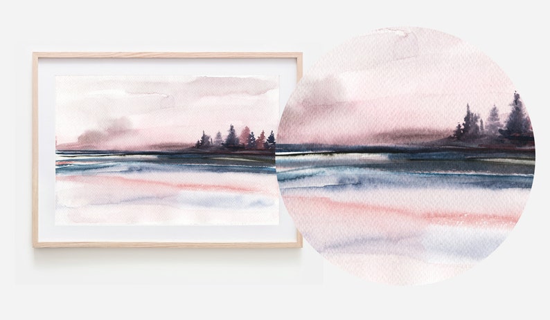 Pink and Navy Print,Abstract Landscape,Printable Wall Art,Digital Download,Pink Watercolor Landscape,Landscape Art,Printable Painting Print image 2