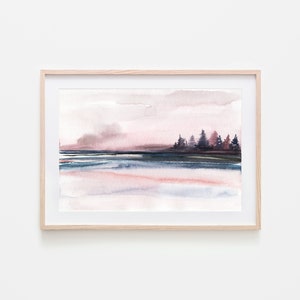 Pink and Navy Print,Abstract Landscape,Printable Wall Art,Digital Download,Pink Watercolor Landscape,Landscape Art,Printable Painting Print image 1
