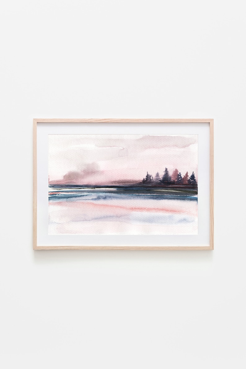 Pink and Navy Print,Abstract Landscape,Printable Wall Art,Digital Download,Pink Watercolor Landscape,Landscape Art,Printable Painting Print image 1