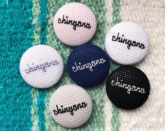 chingona - cross stitch button, embroidered button, cross stitch pin, embroidered pin, cross stitch badge, embroidered badge