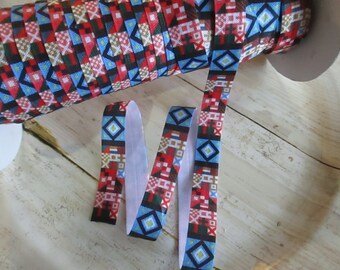 Red and Blue Aztec 5/8" elastic, shiny elastic, by the yard, FOE elastic, diy supply. elastic for baby headband, Supply shop