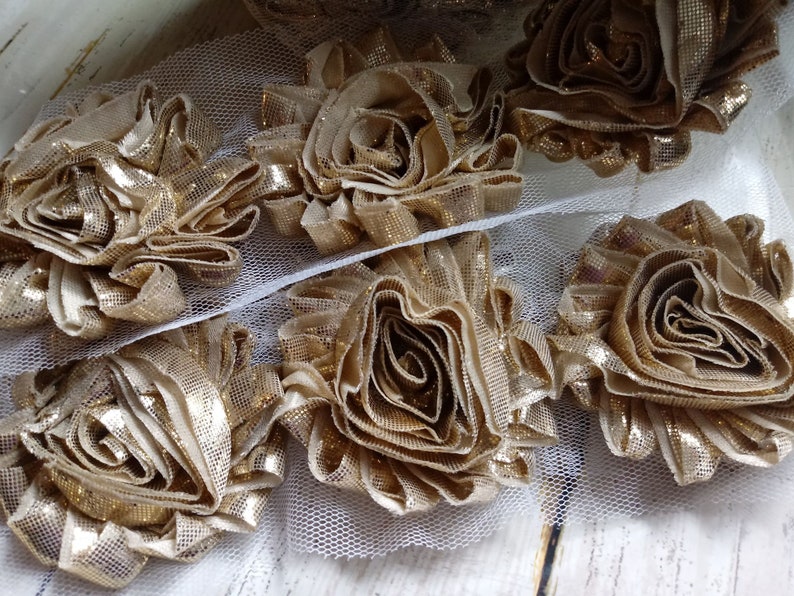 Gold Shabby Flower Trim by the Yard You Pick Amount Shabby Etsy