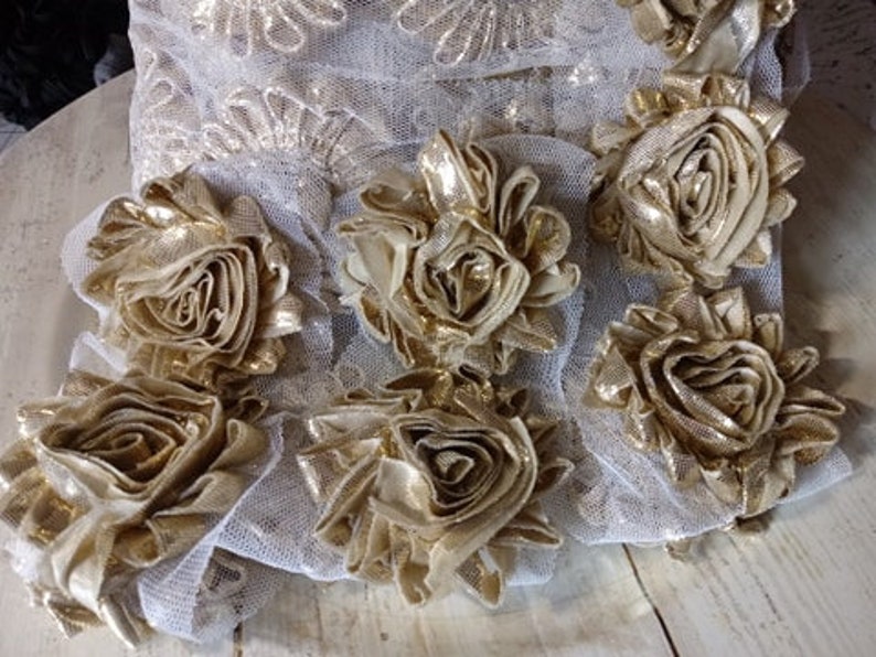 Gold Shabby Flower Trim by the Yard You Pick Amount Shabby Etsy