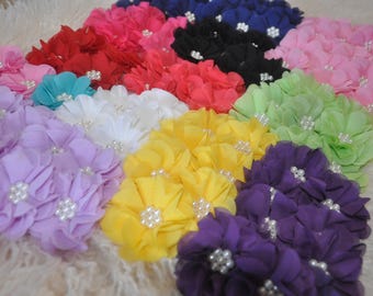 Chiffon 2.5" Pearl Beaded Flowers - DIY Headband Supplies