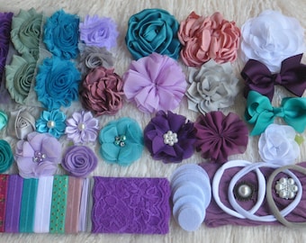 DIY Baby Headband Making Kit: Purple, Gray, Turquoise Headband Station Activity- Makes 26-28 Headbands.