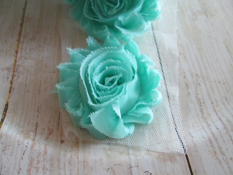 Aqua Shabby Flower Trim by the Yard You Pick Amount Shabby Etsy