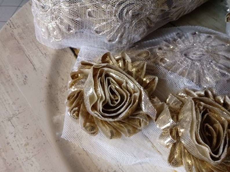 Gold Shabby Flower Trim by the Yard You Pick Amount Shabby Etsy