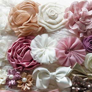 DIY Baby Headband Making Kit, Mauve, Dusty Pink, Cream, Ivory & Gold, Shabby Chic, Glam Flower for Baby Shower Headbands-supply shop image 3