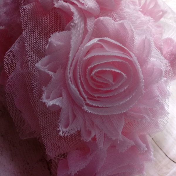 Ballet/Baby Pink shabby flower trim by the yard, You pick amount, shabby rose & wholesale flower trim, shabby trim, rose trim, chiffon trim,