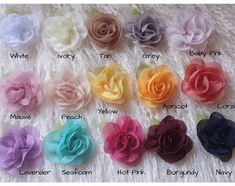 2 Leaf-Chiffon Flowers-You Choose Quantity and colors- DIY Headband Supplies- Flower- Wholesale- Supply Shop