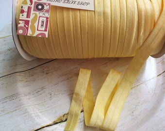 Bright Yellow 5/8" fold over elastic, shiny elastic, by the yard, FOE elastic, diy supply. elastic for baby headband, Supply shop